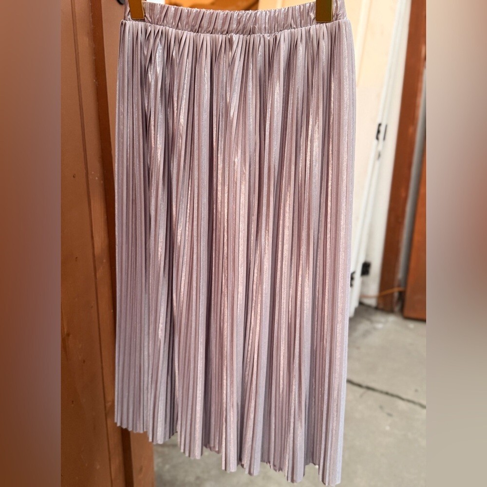 Zara B Collection Silver Metallic Pleated Midi Skirt (S) Made in Portugal - Smal